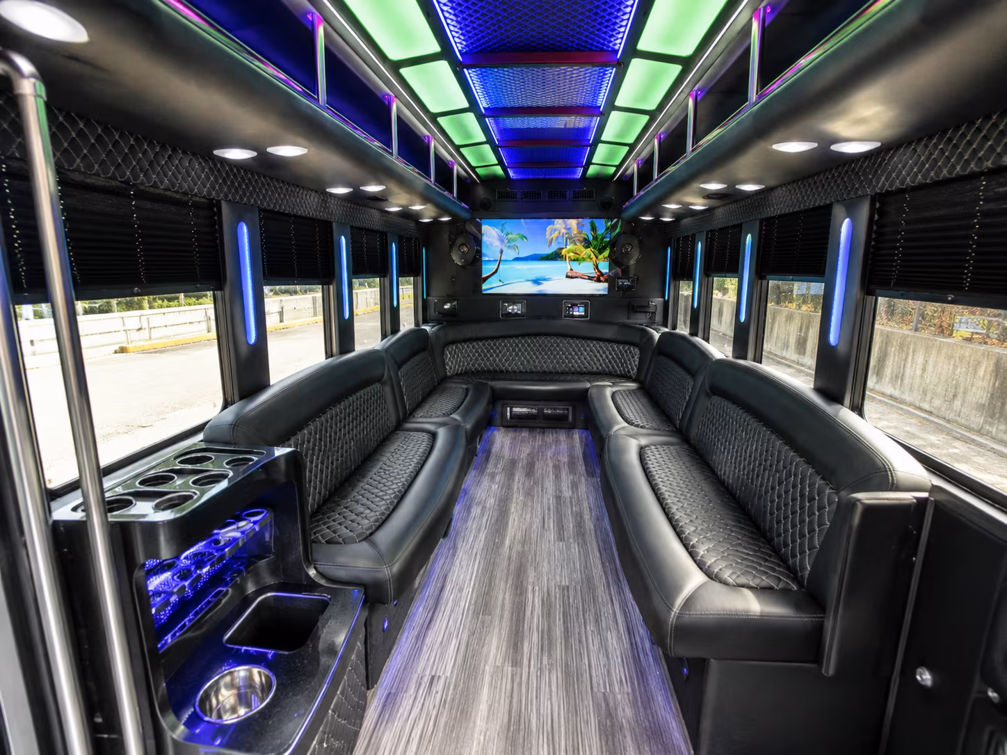 castle rock 18 passenger party bus inside
