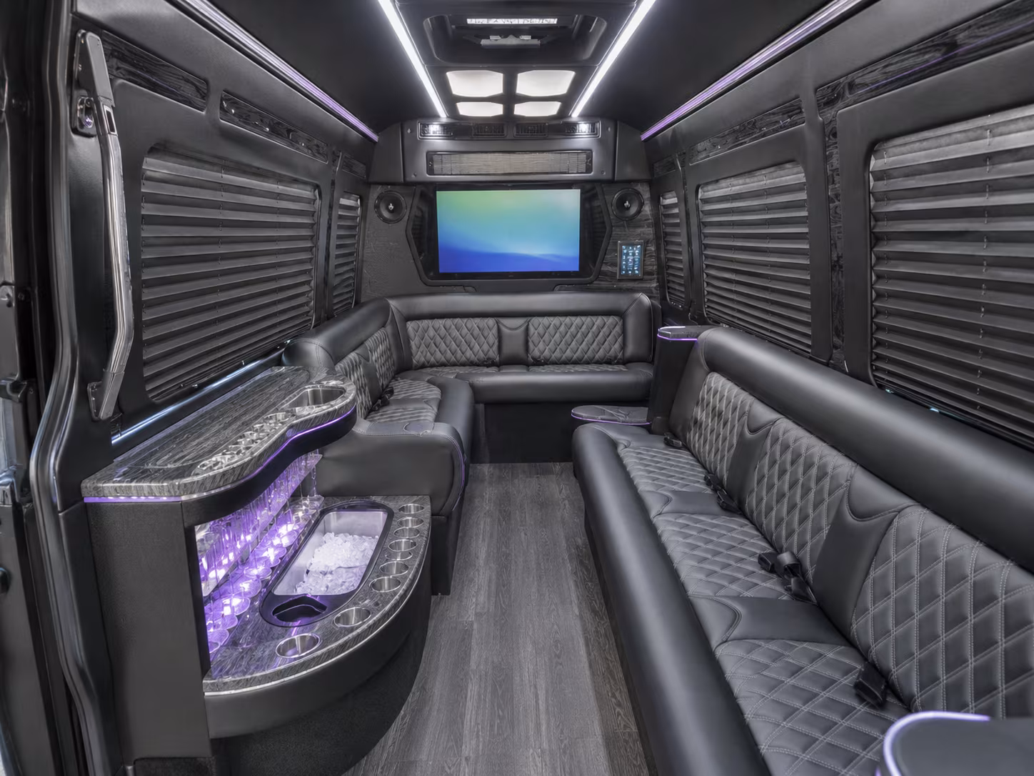 castle rock 28 passenger party bus inside
